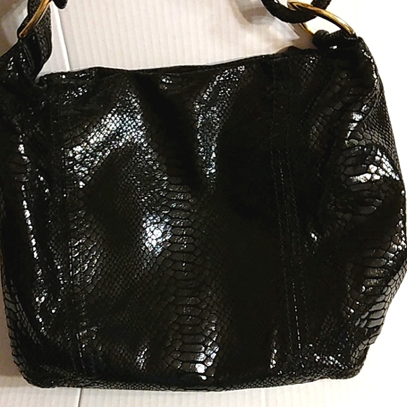 👜Must See! Gorgeous MICHAEL KORS Black Python Embossed Leather Shoulder H… - Picture 9 of 16